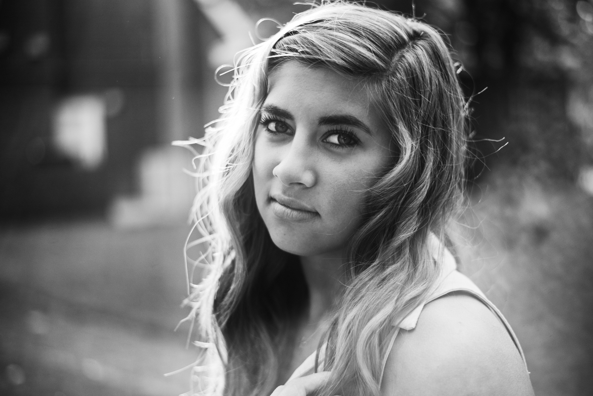 Black-and-white high school senior portrait